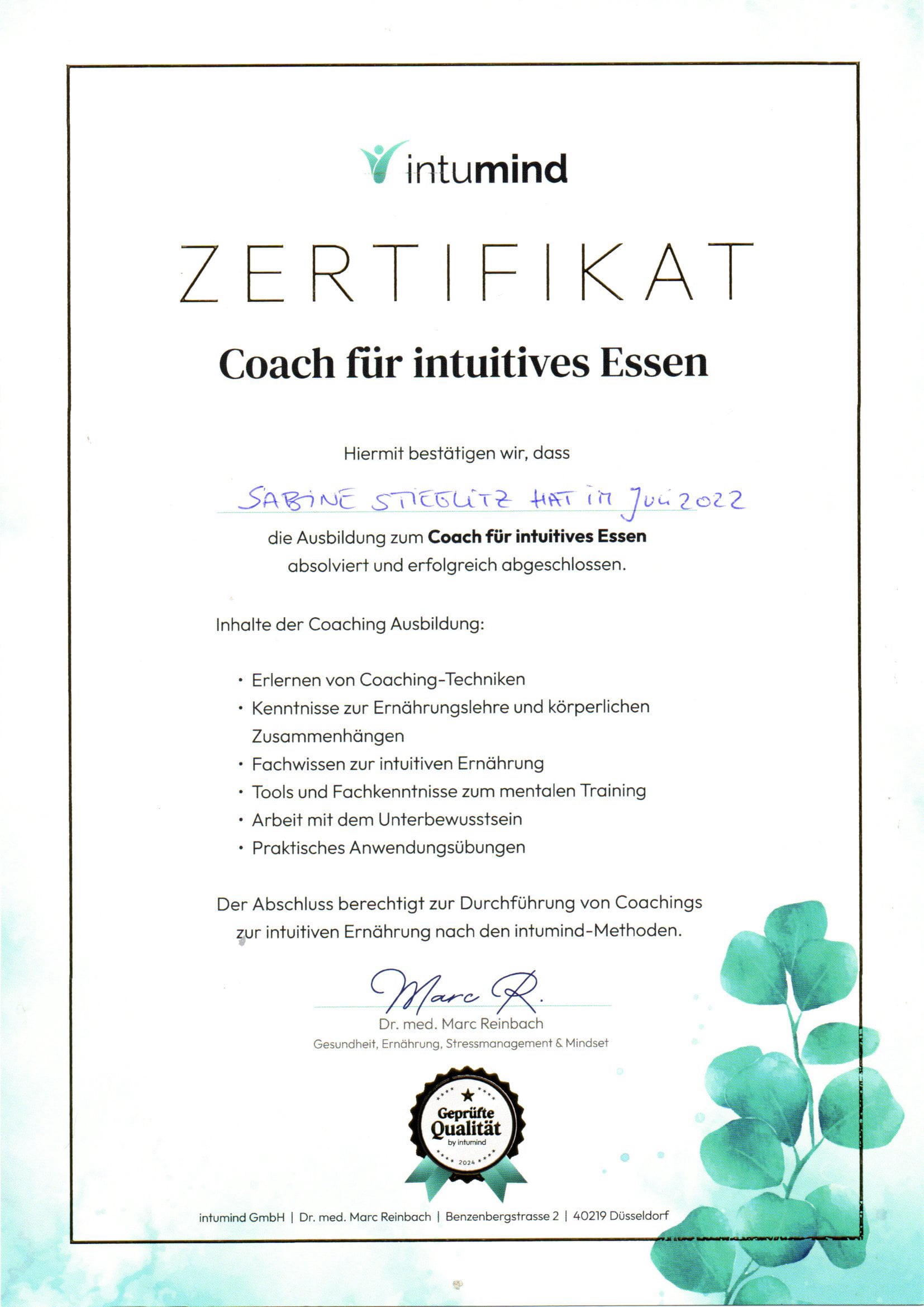 Sabine Zertifikat